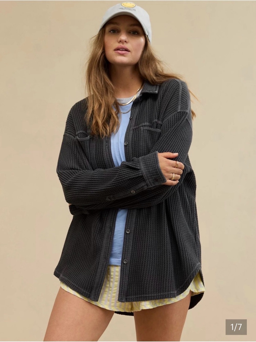 Aerie Anytime Fave Oversized Waffle Knit Button Up